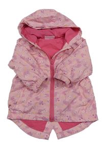 Světlerůžová květinová šusťáková jarní parka s kapucí ERgee