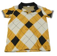 Žluto-bílo-černé kárované pletené polo tričko River Island