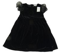 Nové - černé sametové šaty s nabíranými rukávy Primark