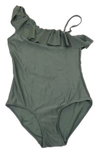 Khaki jednodílné plavky s volánem H&M