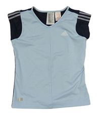 Světlemodro-tmavomodré sportovní funkční tričko s pruhy Adidas 
