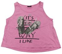 Růžový melírovaný crop top s plátěnkami a nápisem Page one young