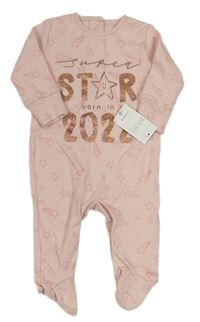 Světlerůžový overal s nápisem a hvězdami Matalan