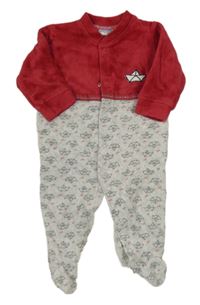 Červeno-šedý sametový overal s loďkou 