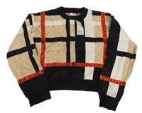 Nové - Béžovo-černo-červený kostkovaný crop svetr s logy River Island