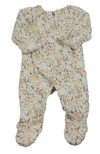 Bílý květovaný zateplený overal s králíky Tu