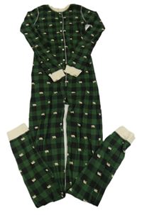 Černo-zelený kostkovaný overal s medvědy 