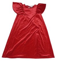 Červené sametové třpytivé šaty s volánky Matalan