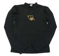 Černé žebrované triko se srdíčky Shein