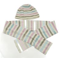 2set - Smetanovo-modro-lila pruhovaná čepice + šála Joules