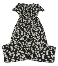 Černo-bílý květovaný kalhotový overal Shein