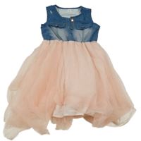 Modro-světlerůžové šaty s tylovou sukní a riflovým vzhledem Shein