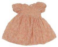 Růžové 3D květované tylové slavnostní šaty 