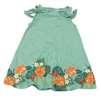 Zelené bavlněné šaty s kytičkami a volánky C&A