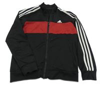 Černo-vínová sportovní propínací mikina s logem a pruhy Adidas