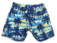 Modro-žluté plážové kraťasy s palmami 