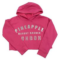 Neonově růžová crop mikina s nápisem a kapucí Pineapple