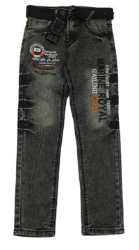 Nové - Šedé rifle s nápisy a páskem Opener Fashion