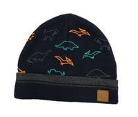 Tmavomodrá pletená čepice s dinosaury F&F