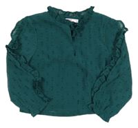 Tmavozelená šifonová halenka se vzorem a volánky WE