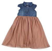 Tmavomodro-starorůžové riflovo/tylové šaty Name it