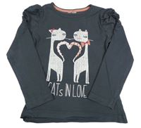 Tmavošedé triko s kočkami a nařasenými rukávy Topolino