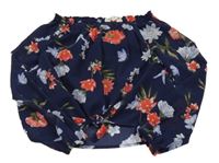 Tmavomodrá šifonová crop halenka s květy H&M