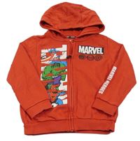 Červená propínací mikina s hrdiny a kapucí Marvel