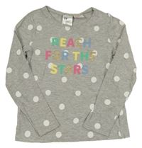 Šedé melírované triko s puntíky a nápisem H&M