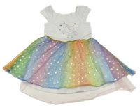Bílo-duhové šaty s jednorožcem a tylovou sukní C&A