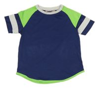 Tmavomodro-limetkovo-bílé sportovní tričko s pruhy Boboli