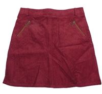 Vínová manšestrová sukně se zipy Nutmeg