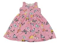 Růžové bavlněné šaty s motýly H&M