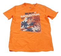 Neonově oranžové UV tričko s palmami Beach Mountain