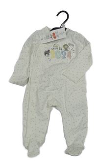 Nové - Bílý overal s nápisem a puntíky F&F