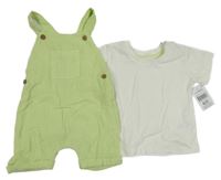 Nové - 2set - Pistáciové mušelínové laclové kraťasy + bílé tričko Matalan