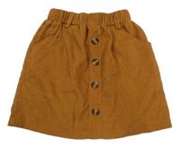 Medová manšestrová sukně s knoflíčky Shein