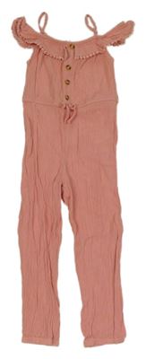 Růžový muchlaný letní kalhotový overal s volnými rameny Primark