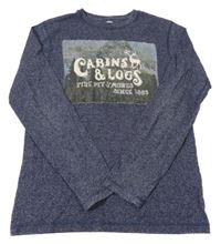 Tmavomodré melírované triko s nápisem H&M