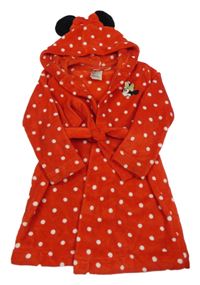 Červený puntíkovaný chlupatý župan s Minnie a kapucí H&M