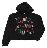 Černá crop mikina s flitry a kapucí C&A