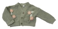 Khaki žebrovanýpropínací oversize svetr s kytičkami M&S