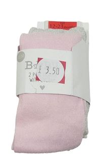 2x - Melírované punčocháče se třpytkami - Světlerůžové, světlešedé Matalan