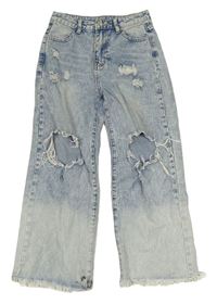 Modro-bílé plísňové wide leg rifle s prošoupáním