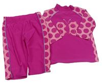 2Set - Fuchsiovo-pudrové UV triko s motýlkem a puntíky + kraťasy TU