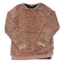 Starorůžovo-černá kožešinová mikina zn. PEPCO