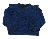 Černo-tyrkysový melírovaný třpytivý svetr s volánky WE