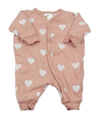 Pudrová zateplená kombinéza s bílými srdíčky H&M
