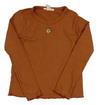 Hnědé žebrované triko se sluncem s měsícem