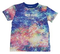 Barevno-cobaltově modré batikované tričko se smajlíky Next